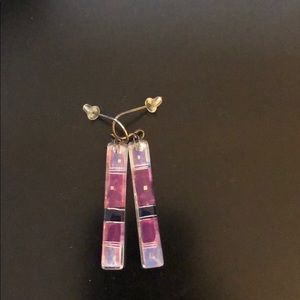 Purple glass drop earrings